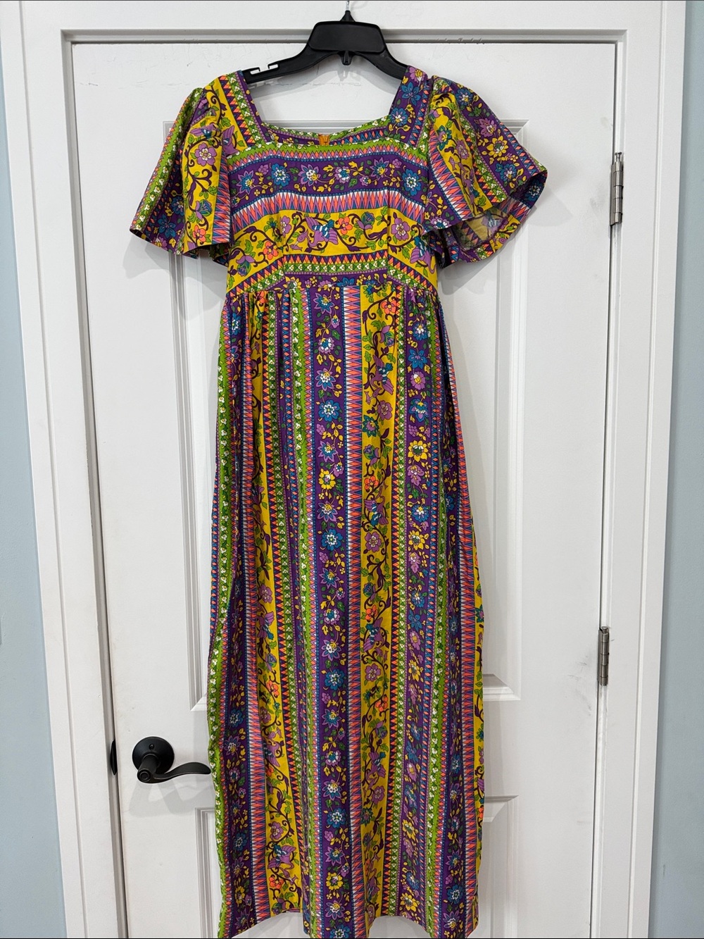 Vintage 60s Leland of California Psychedelic Floral Maxi Dress Size 8